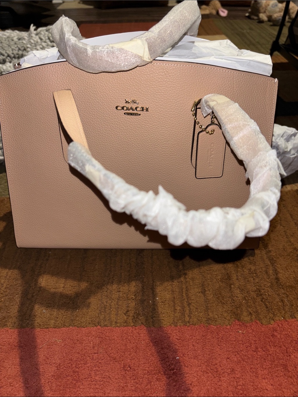Coach Pebbled Leather Tote in beige